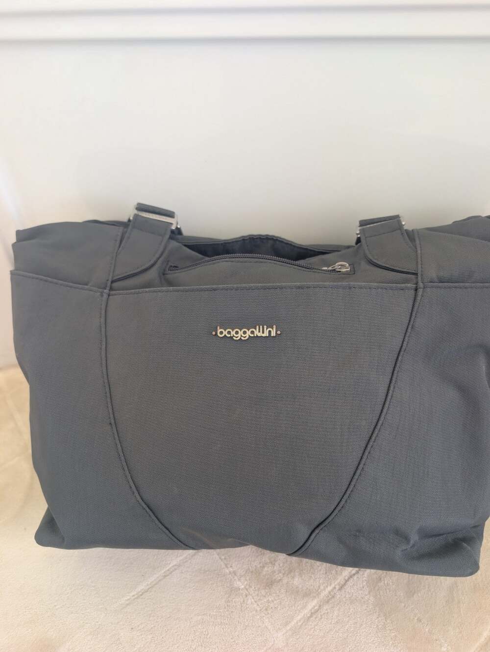 Baggallini Large Gray Nylon Tote Bag 1ravel Work Shoulder Handbag , Streetwear